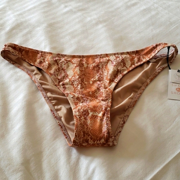 Shade & Shore Lurex Snake Print High Leg Extra Cheeky Bikini Bottom Size Small # - Picture 2 of 9